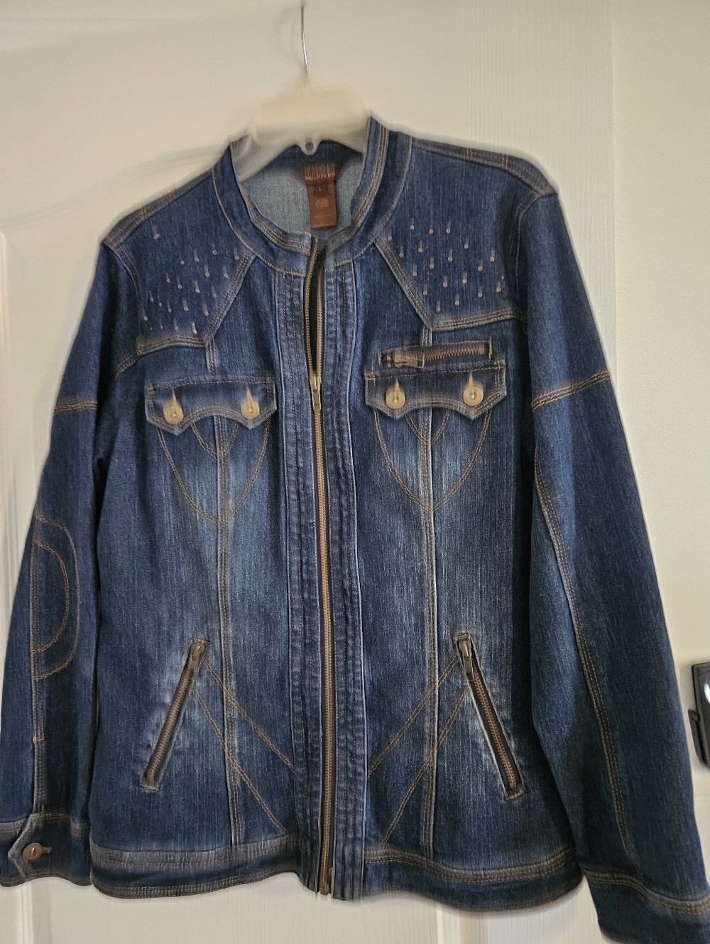 Dark Blue Denim Zip-Front Jacket $35